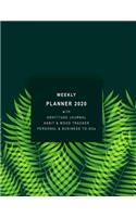 Weekly Planner 2020 with Gratitude Journal, Habit & Mood Tracker, Personal & Business TO-DOs: Combining Productivity and Mindfulness with Daily Planning / GREEN LEAVES COVER DESIGN