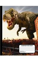 Dinosaur Attacks and Fighter Jets Defend Composition Notebook Dot Grid Paper - 200 Pages / 100 Sheets, 9-3/4" x 7-1/2"