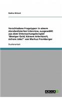 Verschiedene Fragetypen in einem standardisierten Interview, ausgewählt aus dem Untersuchungsbeispiel 'Weniger Geld, kürzere Arbeitszeit, sichere Jobs?' von Markus Promberger: (German)