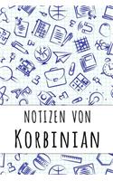 Notizen von Korbinian: Kariertes Notizbuch mit 5x5 Karomuster für deinen personalisierten Vornamen