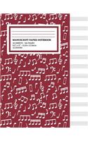 Manuscript Paper Notebook: Musical Notes Red Cover, 12 Staff Music Paper, Blank Music Sheets 8.5 x 11, 100 Pages (Notebook for Musicians & Songwriting)