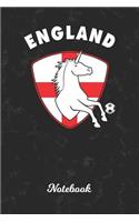 Notebook: England Unicorn Wide Ruled Lined Paper Notepad - English Soccer Ball Goalie Black Marble Cover - For Assignments, Take Class Notes, Homework, Study 