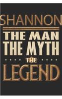 Shannon The Man The Myth The Legend: Shannon Notebook Journal 6x9 Personalized Customized Gift For Someones Surname Or First Name is Shannon