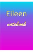 Eileen: Blank Notebook - Wide Ruled Lined Paper Notepad - Writing Pad Practice Journal - Custom Personalized First Name Initial E Blue Purple Gold - Taking 