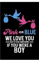 Pink Or Blue We Love You But It'd Be Awesome If You Were A Boy: Gender Reveal Lined Notebook Journal Diary 6x9