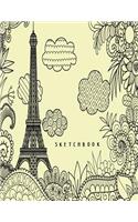 Sketchbook: Eiffel Tower in London on Yellow Cover (8.5 X 11) Inches 110 Pages, Blank Unlined Paper for Sketching, Drawing, Whiting, Journaling & Doodling