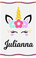 Julianna: Personal Notebook Personal Diary Unicorn Notebook Personalized Journal Customized Journal Unicorn Lover Gift Personal Name Notebook