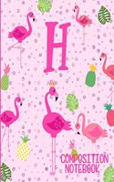 Composition Notebook H: Pink Flamingo Initial H Composition Wide Ruled Notebook