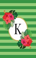 Green Striped Tropical Floral Monogram Journal with Letter K