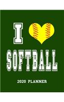 I Love Softball 2020 Planner: 2020 Year At A Glance and Weekly Organizer - Green Softball Theme