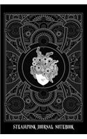 Steampunk Journal Notebook: Vintage Victorian Era Style Writing Book with Black Damask and Detailed Art Work