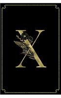 X: Letter X Initial Personalized Monogram Notebook - Gold Flower Ornament Frame on Black College Ruled Notebook, Writing Pad, Journal or Diary for Kids