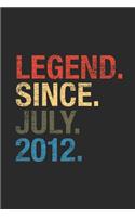 Legend Since July 2012: Blank Lined Notebook - Journal for July Birthday Gift Idea