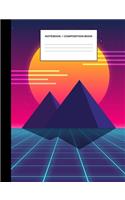 Notebook / Composition Book: 80s 90s Synthwave Retro Style 7.44" x 9.69" With Margins, 100 Wide Ruled Pages