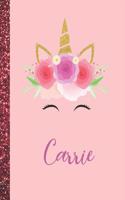 Carrie: Carrie Marble Size Unicorn SketchBook Personalized White Paper for Girls and Kids to Drawing and Sketching Doodle Taking Note Size 8.5 x 11