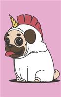 Pug Unicorn Notebook Journal 100 Line Pages 5 x 8, Matte Finish, Soft Cover