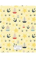 Notebook: Anchor and boat on yellow cover and Lined pages, Extra large (8.5 x 11) inches, 110 pages, White paper(1 Anchor and Boat on Yellow Notebook)