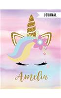 Amelia Unicorn Magic Journal: Personalized Unique Unicorn Journals for Girls the Perfect Diary Gift Wide Ruled Paper