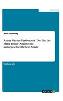 Rainer Werner Fassbinders "Die Ehe Der Maria Braun." Analyse Mit Kulturgeschichtlichem Ansatz