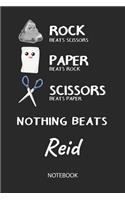 Nothing Beats Reid - Notebook: Rock Paper Scissors Game Pun - Blank Ruled Kawaii Personalized & Customized Name Notebook Journal Boys & Men. Cute Desk Accessories & Kindergarten W