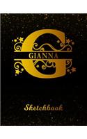 Gianna Sketchbook: Letter G Personalized First Name Personal Drawing Sketch Book for Artists & Illustrators Black Gold Space Glittery Effect Cover Scrapbook Notepad & 