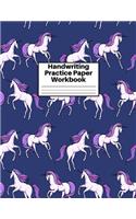Handwriting Practice Paper Workbook: Cute Unicorn Matte Cover Large 8.5 x 11 Blank Lined Sheets Journal Notebook for Writing Improvement Exercises - Perfect for Preschool, Kindergarten,