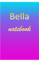 Bella: Blank Notebook - Wide Ruled Lined Paper Notepad - Writing Pad Practice Journal - Custom Personalized First Name Initial B Blue Purple Gold - Taking 