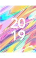 2019: Weekly Planner - Holographic Pattern - 8.5 X 11 in - 2019 Organizer with Bonus Dotted Grid Pages + Inspirational Quotes + To-Do Lists