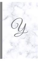 Y: Letter Y Monogram Marble Journal with White & Grey Marble Notebook Cover, Stylish Gray Personal Name Initial, 6x9 Inch Blank Lined College Ruled Dia