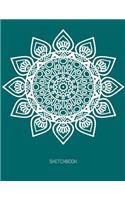 Sketchbook: Big Flowers Mandala On DarkGreen Cover Blank pages, Extra large (8.5 x 11) inches, 110 pages, White paper, Sketch, Draw and Paint(3 Mandala Sketchbook Cover3)