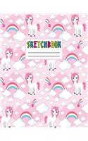 Sketcbook: Cute Unicorn Kawaii Sketch Book for Girls, Kids, Teens, Women (Perfect for Sketching, Drawing, Doodling, Journal, Note Pad, Birthday Party Favors)