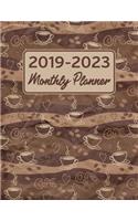 2019 - 2023 Monthly Planner: Coffee Pattern Five Year Calendar and Notebook 8.5x11 144 Pages