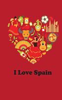 I Love Spain: 120 pages Cream Paper Compact 6 x 9 Blank Graph Notebook, Diary, Journal with Novelty Symbols from Spain in Heart Shape