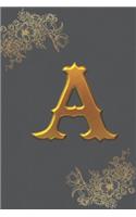 A: Gold Bejewled Letter A with Gold Leaves - Cute Initial Monogram Jeweled Letter A Minimalist Personalized Blank Lined Journal Dairy to Notes and Writ