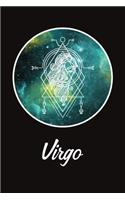 Zodiac Journal: Beautiful Virgo Line Drawing With Sacred Geometry Accent On A Yellow and Green Constellation