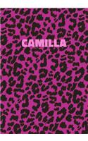 Camilla: Personalized Pink Leopard Print Notebook (Animal Skin Pattern). College Ruled (Lined) Journal for Notes, Diary, Journaling. Wild Cat Theme Design wi