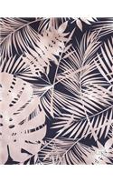 Dot Grid Notebook: Blank Dot Grid Journal Dotted Pages for Bullet Journaling Rose Gold Navy Tropical Leaves
