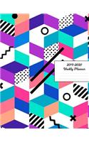 2019 - 2020 Weekly Planner: Blue White Peach Geometric Pattern Cover January 2019 - December 2019 Daily Plan Days Set Goals Datebook Calendar Schedule