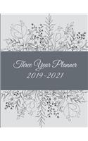 Three Year Planner 2019-2021: Pretty B&W Flowers, 8.5" x 11" Three Year Planner Academic 2019-2021 Calendar NoteBook (36 Months Calendar Planner)