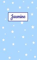 Jazmine: Personalized Name Journal. Wide Ruled (Lined) Writing Diary, Composition Book. Baby Blue Star Cover for Girls, Kids and Teens