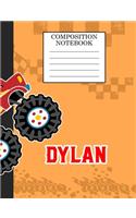 Composition Notebook Dylan: Monster Truck Personalized Name Dylan on Wided Rule Lined Paper Journal for Boys Kindergarten Elemetary Pre School