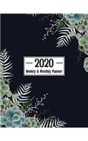 2020 Weekly & Monthly Planner: Calendar Schedule Organizer Agenda Cute Navy Floral Cover January 2020 through December 2020