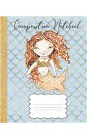 Composition Notebook: Mermaid Composition Notebook Glitter Design, Red Haired Mermaid, 100 pages 7.5 x 9.25