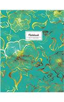 Notebook - 8.5 x 11 Lined Journal: Faux Gold & Teal, Large Floral Softcover(Flower Notebook)