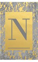 N: Gold & Grey Marble, Leaves - Cute Initial Monogram Letter N Minimalist Personalized Blank Lined Journal Dairy to Notes and Write in for Notepad, Doo