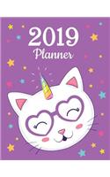 2019 Planner: Weekly Dated with Inspirational Quotes - Pastel Purple Caticorn