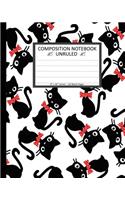 Unruled Composition Notebook 8" x 10". 120 Pages. Seamless Cat Bow Pattern