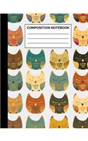 Composition Notebook: Cute Boho Owl Pattern Wide Ruled Lined Note Book - Pretty, Modern, Bohemian Chic Bird Journal with Lines for Kids, Teens, Students or Teachers to Wr