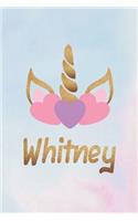 Whitney: Personalized First Name Unicorn Gift Birthday Girl Notebook Journal 104 Pages