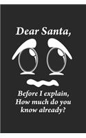 Dear Santa, Before i explain, How much do you know already?: Dear Santa, How much do you know already? Notebook /Joke Book / Diary Great Gift for Christmas or any other occasion. 110 Pages 6" by 9"